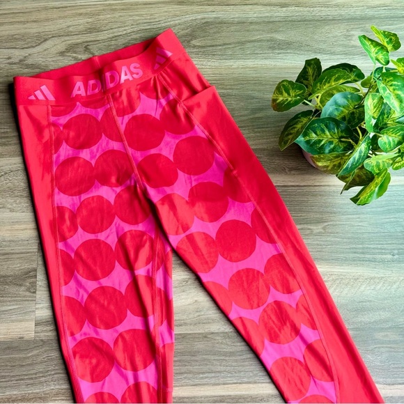 NWT Adidas x Marimekko Tech fit Prime Long Tights Red Geometric Print Size S - Picture 4 of 15